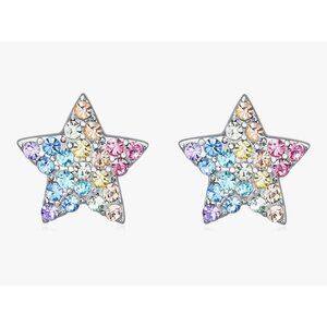 BEAUTIFUL SMALL STAR STUD EARRINGS MULTICOLORED RHINESTONES XMAS GIFT W/GIFT BOX